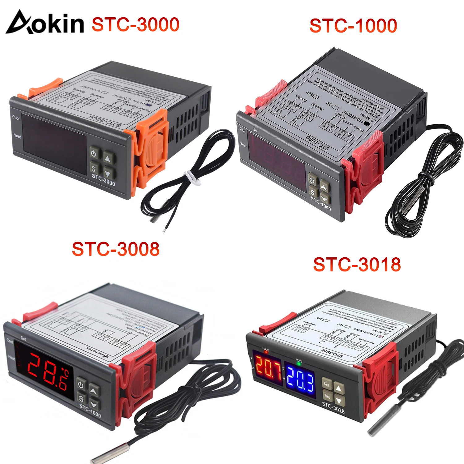 STC-1000 3000 3008 3018 Dual LED Ciparu Termostats, Temperatūras regulators DC 12V 24V AC 110V, 220V Apkures, Dzesēšanas Regulators