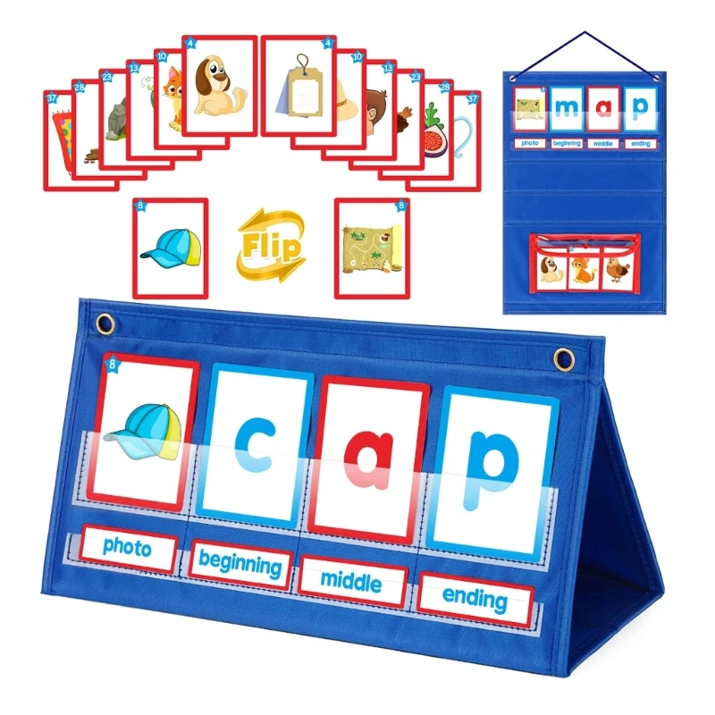 CVC Vārdu Celtnieks Darbvirsmas Kabatas Diagrammas CVC Vārdu Pareizrakstību Spēles, Lasītprasmes Apguves Kartes Montessori Izglītības Rotaļlieta, lai Mazulis