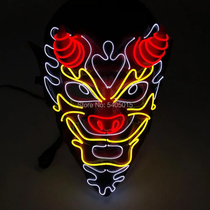 Neona Gaismas Šausmu EL Wire Maska Cosplay Tērpu Dekori Anime Monster Mirdzošu LED Masku Halloween Karnevāla Puse