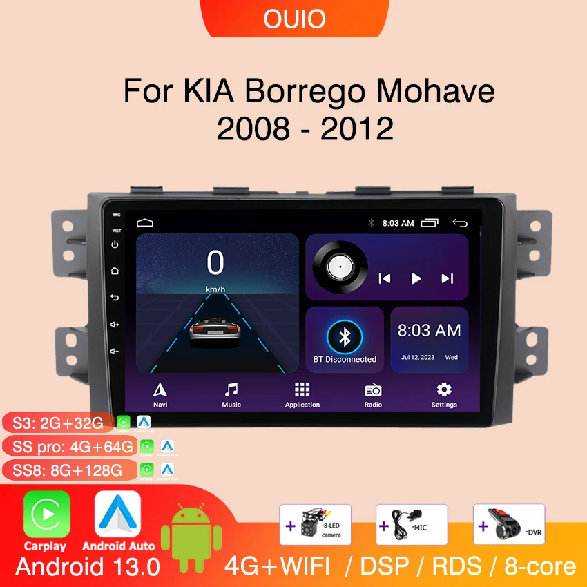 Android 13 Carplay Radio Kia Borrego Mohave 2008 - 2012 Automašīnas stereo Multimediju Atskaņotājs Android Auto GPS navigācija WIFI BT
