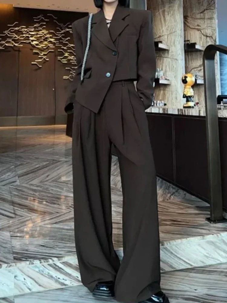Žakete Uzvalks Sievietes Divas Gabals Komplekti Outifits Rudens Pārkāpumu Žakete Mētelis Plaša Kāju Bikses Birojs Valkā Korejiešu Stilā, Modes Z107
