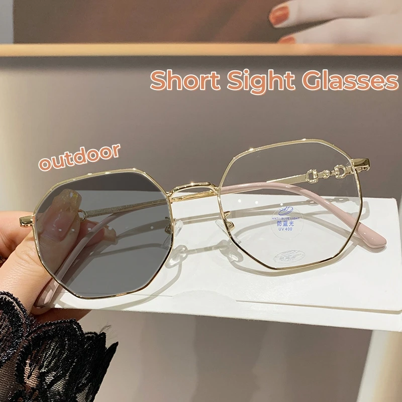 Ultravieglajiem Vintage Photochromic Brilles Jaunu Anti-zilā Tuvredzība, Gatavās Brilles Daudzstūris Anti-ultravioleto Pie-redzes Brilles