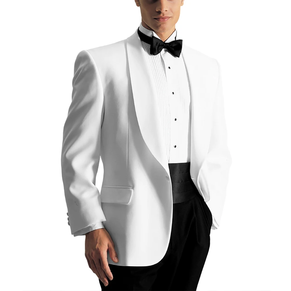 Tērps Vīriešu Kāzu 2023 Balts Terno Lakatu, Atloks, Līgavainis Masculino Elegantu Balli Gadījuma Mētelis, Žakete Pieguļoša Jaka Elsas Divas Gabals